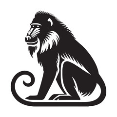 Simplified Mandrill silhouette for digital media designs - Mandrill illustration - minimallest Mandrill vector
