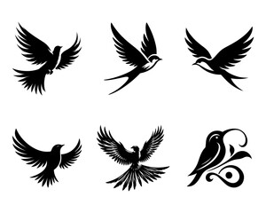 Obraz premium Black Bird Silhouette Vector Illustration with Transparent Background