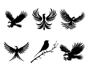 Obraz premium Black Bird Silhouette Vector Illustration with Transparent Background