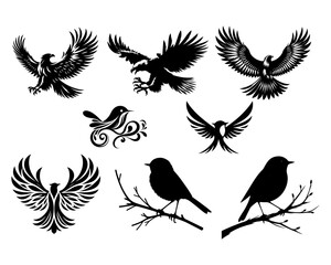 Obraz premium Black Bird Silhouette Vector Illustration with Transparent Background