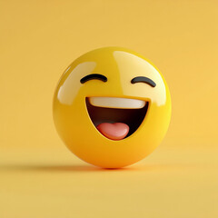 Fototapeta premium Yellow emoji with visible teeth and open laughter