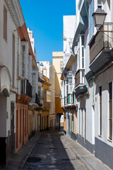 Walking through Cadiz, one of oldest cities and ports in Europe on Atlantic Ocean in southern Spain in Andalusia, tourists destination