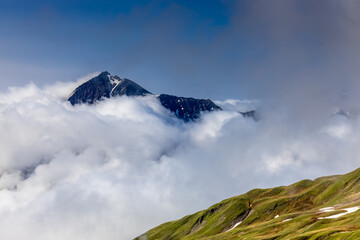 Nasty weather in the Alps. Dark cloudy sky and overcast before the rain and storm. Stormy weather....