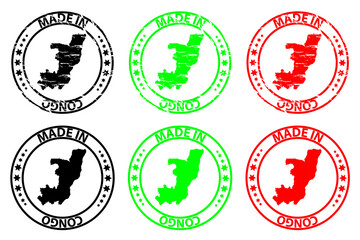 Made in Republic of the Congo - rubber stamp - vector, Brazzaville map pattern - black, green and red