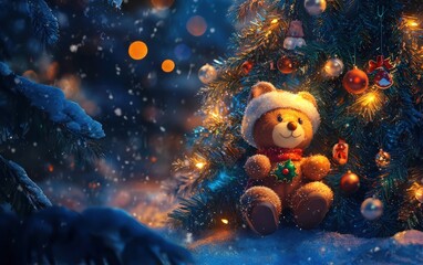 Obraz premium christmas tree with decorations toys and lights