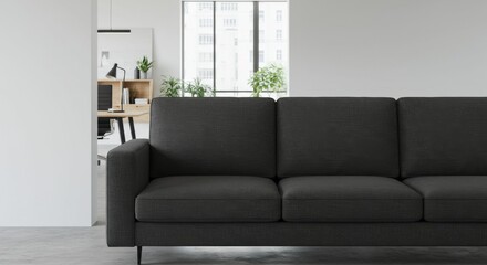 Fototapeta premium Dark Gray Sofa in Modern Office Workspace