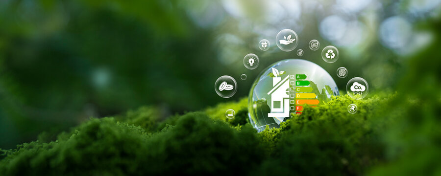 Home Improvement concept, Home Energy Efficiency, Eco-Friendly Home Improvement, Cost Savings and Green Energy Costs. Green Building for Sustainable Development.