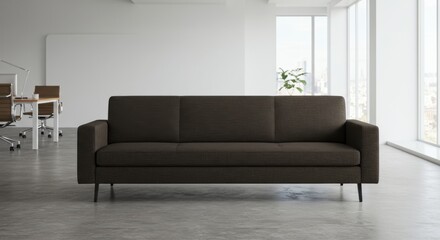 Dark Brown Sofa in Modern Office Workspace