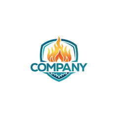 Logo design of a fire and ice emblem. 