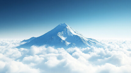 A breathtaking aerial view of a snow-covered mountain tip emerging above a sea of white clouds, bathed in hyperrealistic sunlight. The scene captures the symbolism of serenity, power, and chaos.

