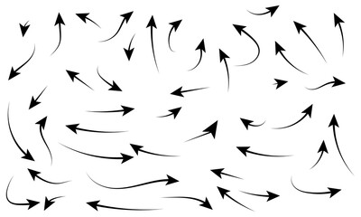 Hand drawn arrows collection Set simple flat arrows isolated on white background. Arrow mark icons and arrow paint. Stock vector