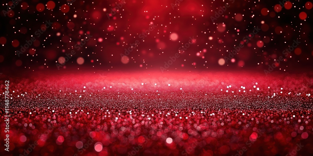 Poster festive red glitter abstract background with shiny particles. red glitter surface with sparkling eff