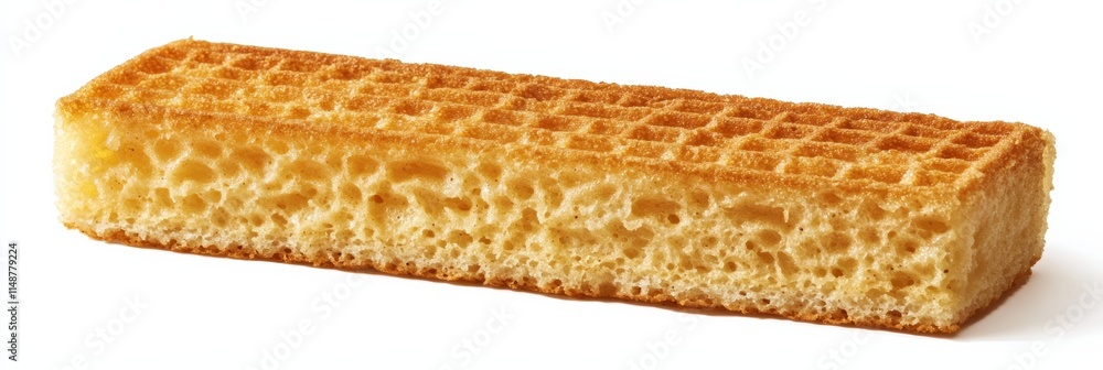 Poster a thin rectangular waffle with visible vanilla specks in its texture, isolated on white
