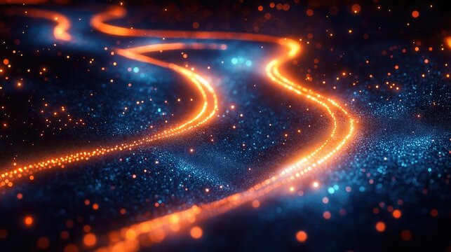 Abstract digital roadmap. Dynamic tech path. Modern transformation process. Futuristic innovation. Intricate design. Visualizes progress. Modern business strategies.