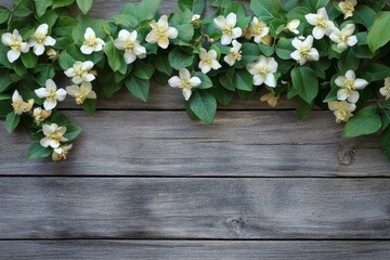 Perfoliate Honeysuckle (Lonicera caprifolium) blooming wood-stemmed climber by wooden wall, Generative AI