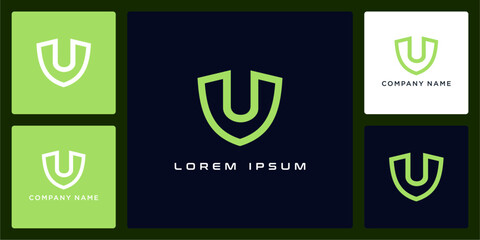Unique shield with letters U logo design and icon