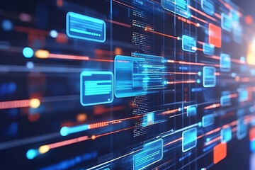 Fototapeta premium An abstract digital banner featuring a data connection theme in blue and black colors 