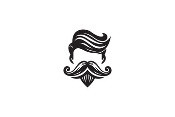 Logo design of a moustache and bearded man. 