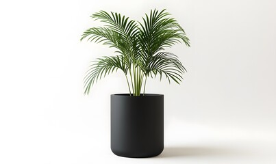 Obraz premium Plant with vibrant green foliage in a matte black pot on a white background.