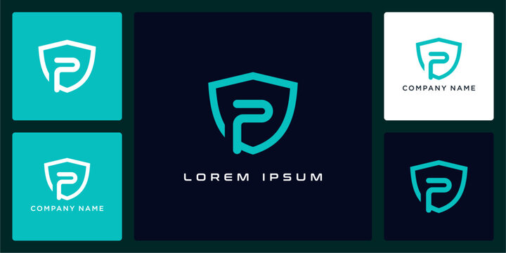 Unique shield with letters P logo design and icon