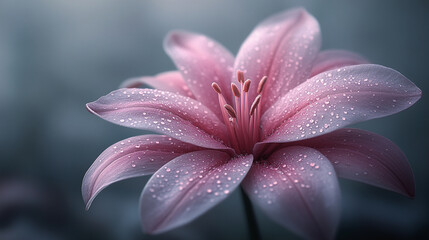 magical purple lily flower blooms, symbolizing mystery, transformation, and spiritual growth. Its rich color and delicate petals evoke a sense of tranquility amidst chaos and change