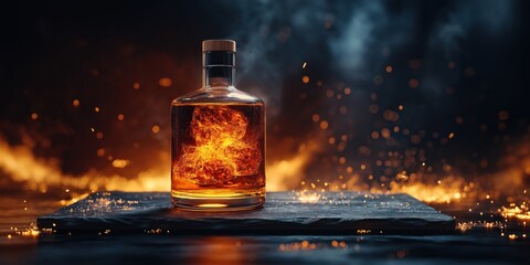 dark whisky bottle black slate created by ai