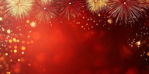 Fototapeta premium Festive Red Fireworks Display Background Image