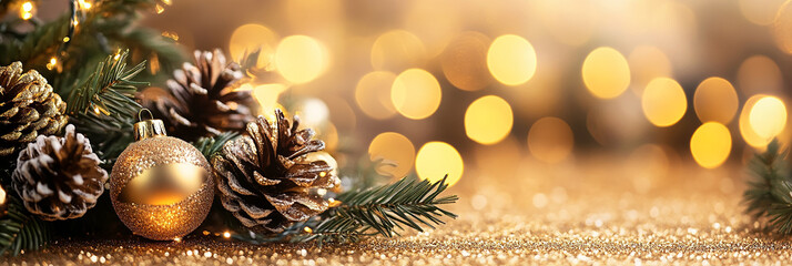 Blurred golden fairy lights background with a festive touch, perfect for holiday Christmas themes. Features a warm, glowing vibe with copy space for seasonal designs or greetings.


