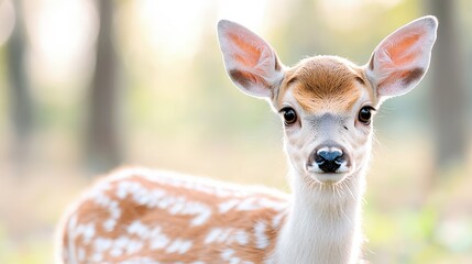 Obraz premium Adorable fawn with spotted coat in forest.