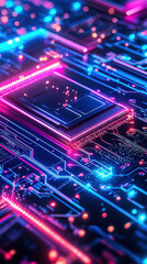 Obraz premium A clean, minimalist background featuring glowing circuit lines, abstract geometric shapes, and floating holographic elements, embodying cutting-edge technology.