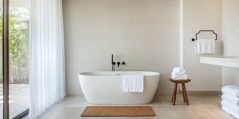 Relaxing bathroom retreat modern home interior design tranquil space wide angle comfort and serenity