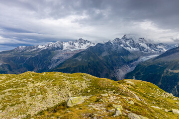 Nasty weather in the Alps. Dark cloudy sky and overcast before the rain and storm. Stormy weather....