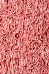 Fresh raw ground minced beef with salt and spices