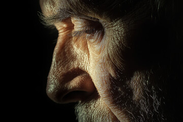 Close up of senior man showing wrinkles and grey facial hair