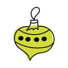 Christmas Cone Tree Toy with dots and bright green spot in doodle style