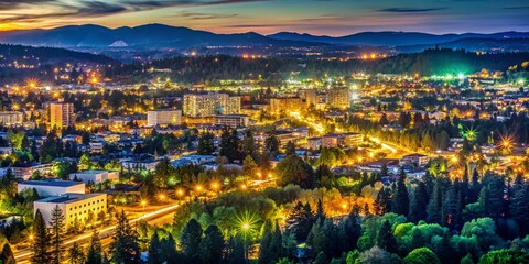 Fototapeta premium Bokeh Lights over Eugene, Oregon Cityscape at Night