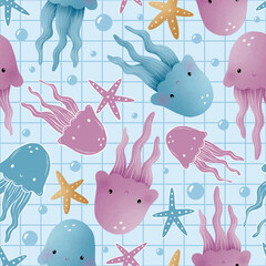 Adorable and fun ocean life seamless pattern