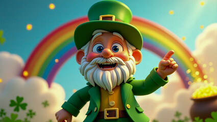 AI-generated image of a 3D animation-style leprechaun celebrating St. Patrick's Day 