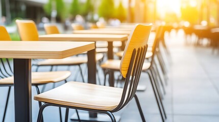 Wooden Chair and Table in Outdoor Cafe Setting