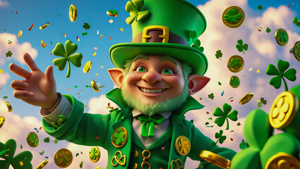 AI-generated image of a 3D animation-style leprechaun celebrating St. Patrick's Day 