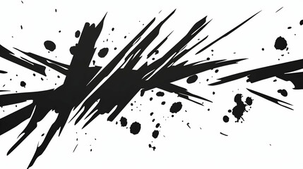 Abstract black ink splatter design, chaotic strokes, white background, for website banner or graphic design. Generative AI
