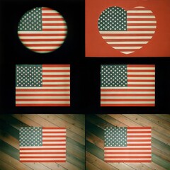 The image shows five variations of designs based on the United States flag
