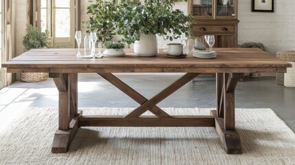 Rustic Wooden Dining Table with Natural Decor