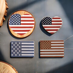 The image shows five variations of designs based on the United States flag