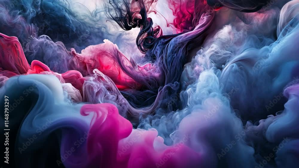 Poster colorful smoke swirling in vibrant patterns in a dynamic abstract composition