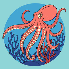  A giant Pacific octopus walks gracefully through a vibrant coral reef, showcasing its beauty and underwater wonder © Rokshana