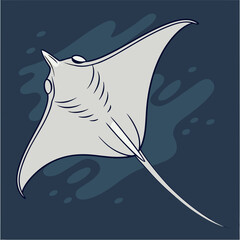 Vector illustration of a devil ray swimming gracefully in the deep sea, perfect for aquatic-themed designs or ocean-inspired projects