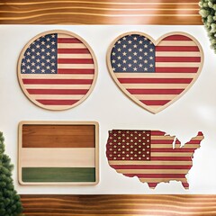 The image shows five variations of designs based on the United States flag