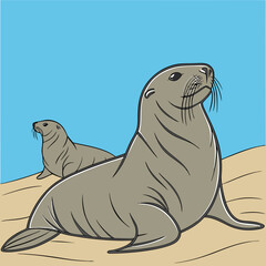  Vector artwork of elephant seals sunbathing on the beach, perfect for use in digital and print projects.