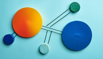 An abstract representation of a network of colored and sized circles moving toward and away from each other